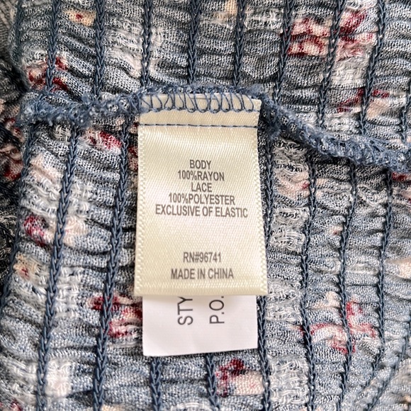 Self Esteem V-Neck Blouse with Crochet Trim and Smocked at hem and Sleeves - Picture 7 of 7